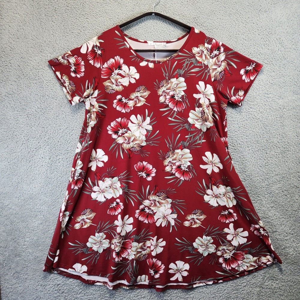 JollieLovin Floral Print Short Sleeve Dress Womens 3X Red White‎ Cottagecore